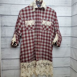 Wrangler Plaid Crochet Button Up Top Size Sm EUC